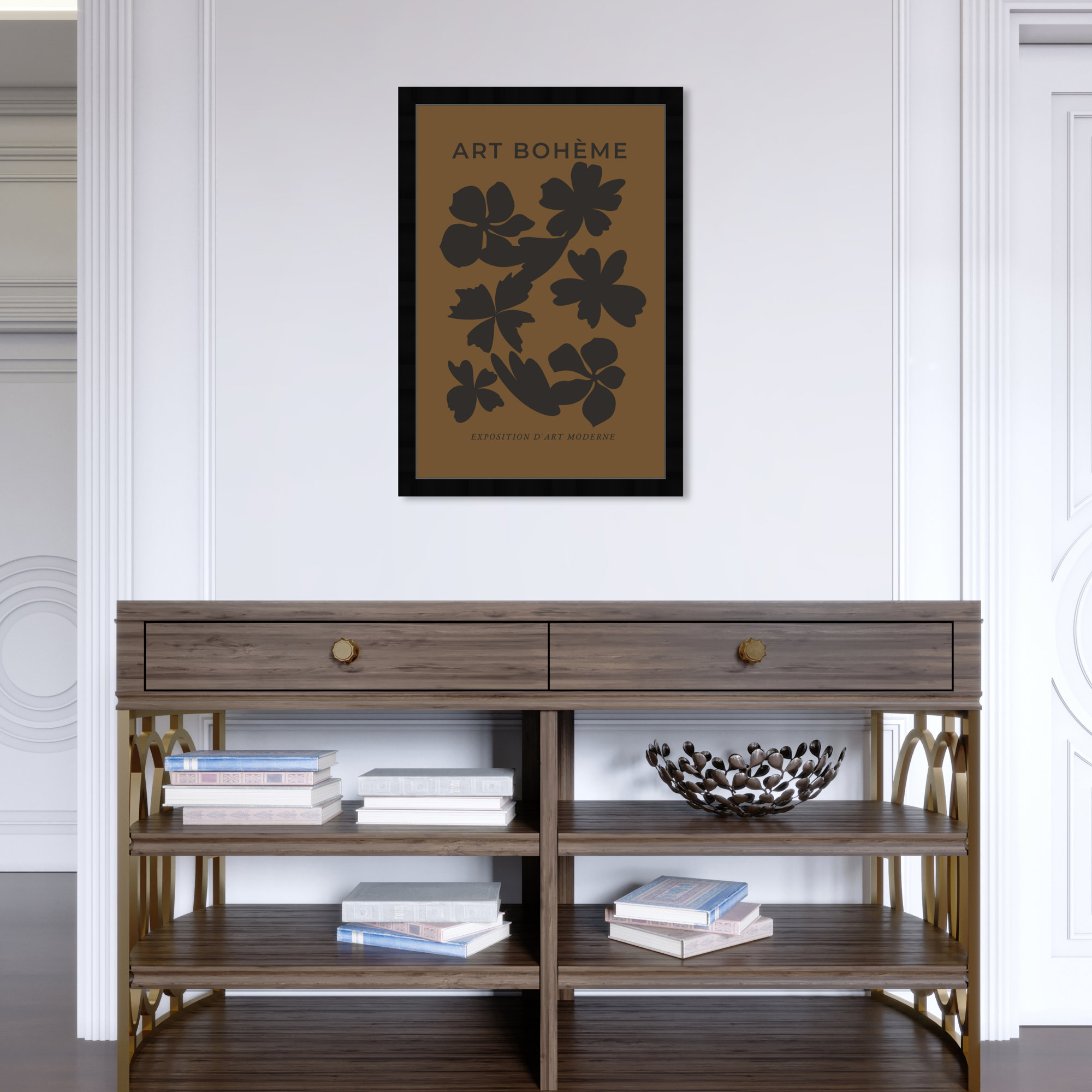 Minimal Black And Brown Floral Pattern by Oliver Gal, 26" H x 18" W, Black