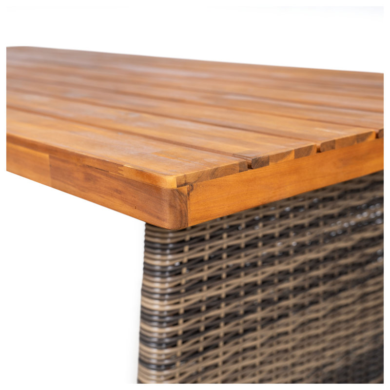 Ensemble de salle à manger d'extérieur 3 pièces avec table en bois d'acacia et chaises en rotin tissé à la main, gris et teck