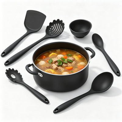 6-Piece Silicone Cooking Utensils Set for Nonstick Cookware, Black Kitchen Utensils with Heat Resistant and Dishwasher Safe Features