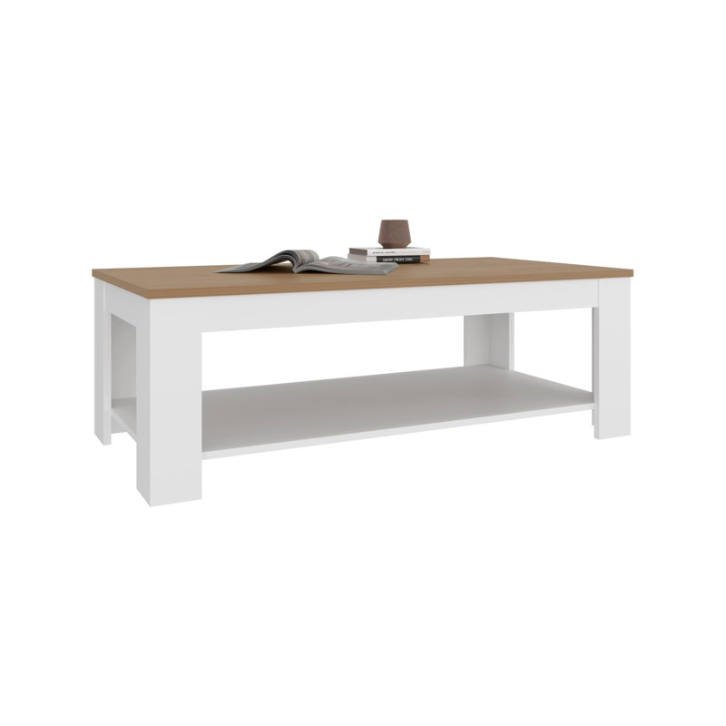 Cecil Coffee Table With Open Storage Shelf For Decor, Modern Design For Living Room Or Lounge Area, White