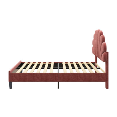 Lit plateforme tapissier avec tête de lit en velours à motif floral
