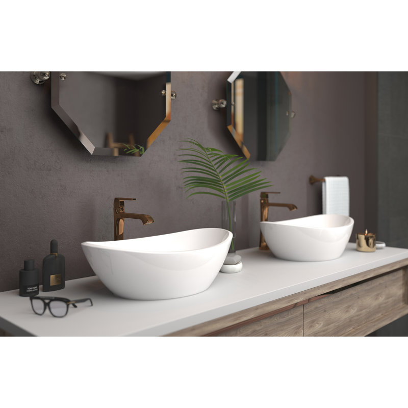 Amalfi Oval Vessel Bathroom Sink, Englishcast White