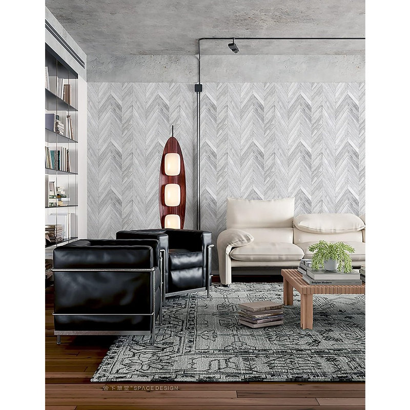 Papier peint auto-adhésif en bois à chevrons blanc et gris pour murs, armoires, comptoirs et pièces