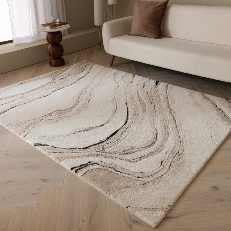 Decara Quartz Abstract High-Low Beige Area Rug, Rectangle 200 x 290 cm
