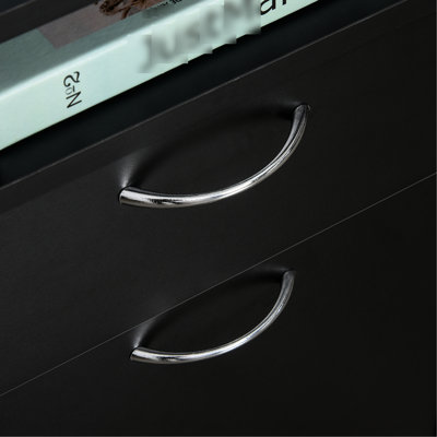 Armoire mobile noire pour rangement avec tiroir et armoire, support d'imprimante. Ample disponible, se déplace en douceur, s'adapte à l'espace de bureau, coffre noir. Articles de pièce, roulettes faciles, surface, construction