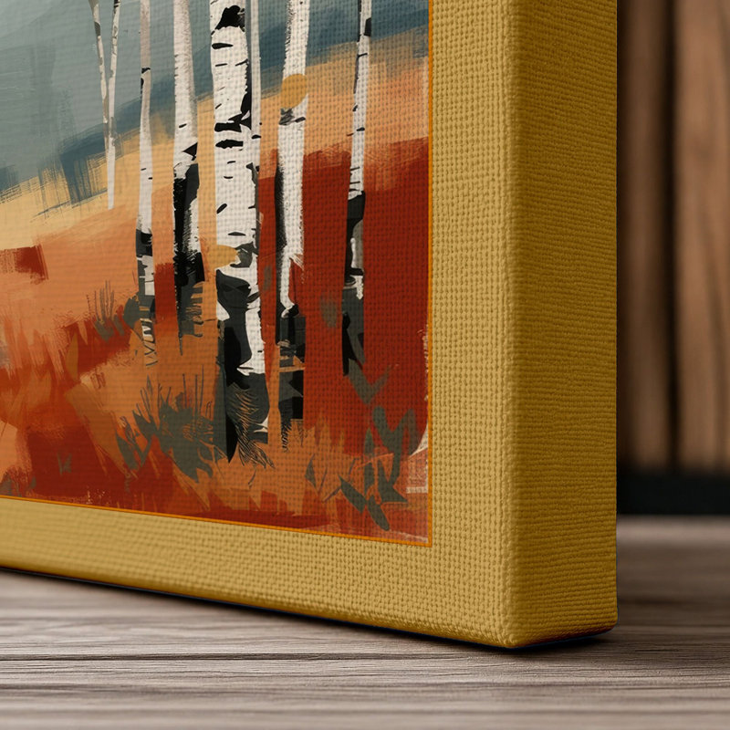Autumn Birch Forest Scandinavian - Wrapped Canvas, 30x20 - 76.2 x 50.8 cm, Ochre Border