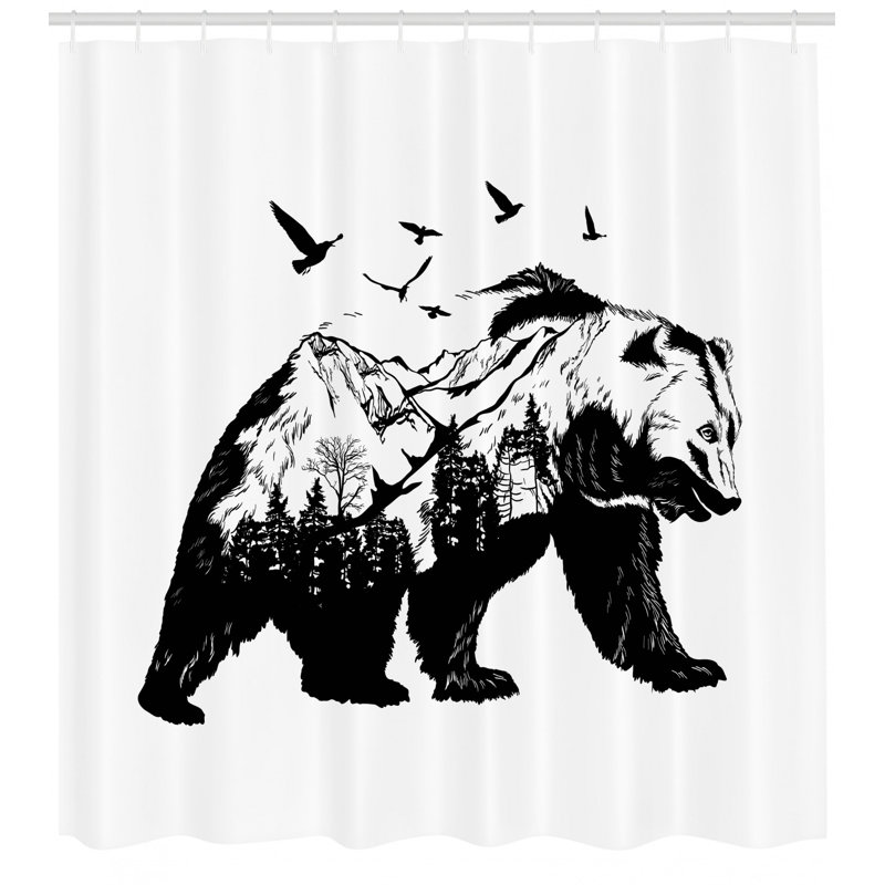 Ensemble de rideau de douche et crochets Bear, H 75 po x l 69 po