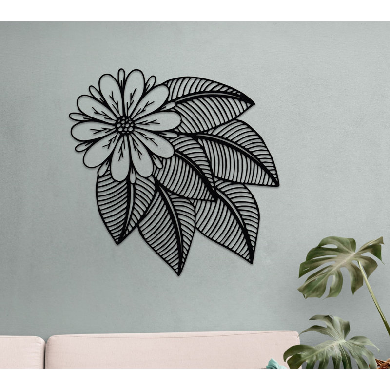 Flower and Leaves Metal Wall Hanging Decor, Floral Metal Wall Art for Home & Office Decor or Gift, 25" H x 26" W x 0.5" D