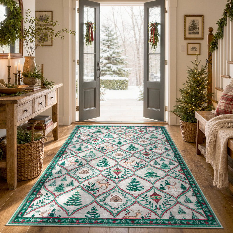 Tapis de Noël à motif marocain Laziya, Rectangle 5 pi x 7 pi