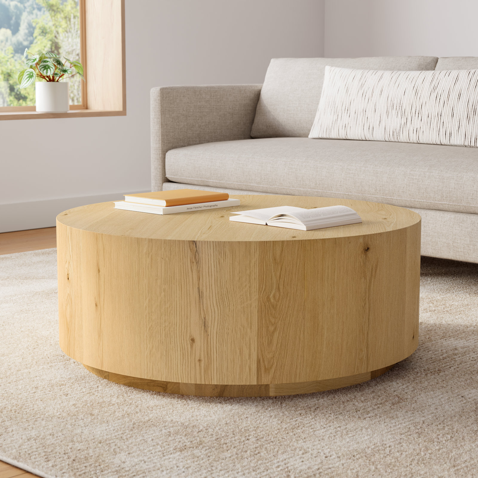 Taryn 42" Drum Coffee Table, Natural