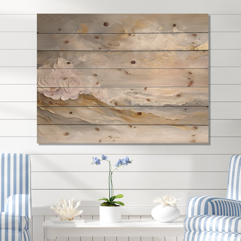 Pure Golden Beach Landscape I - Art mural en bois plage - sur bois de pin naturel, H 34 po x l 44 po x P 0,78 po