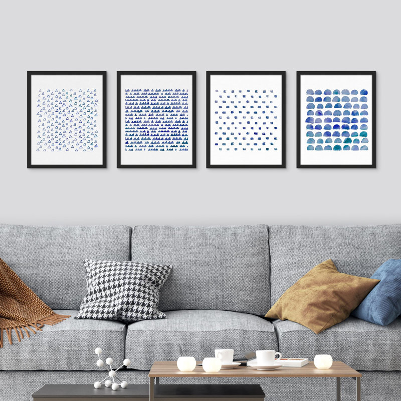«Pastel Watercolor Blue Polygon Patterns», ensemble de 4 reproductions de cadres photo simples, Blanc, H 10 po x l 8 po