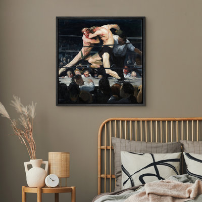 Intense Heavyweight Ring Battle Artwork, Retro Athletic Action Pictures, Framed Canvas Giclee Print Wall Art