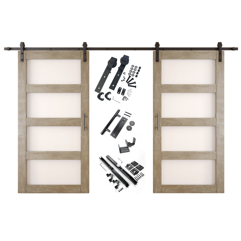 Portes de grange non assemblées et finies en verre à 4 verres de 36 po x 80 po Homacer Classic, 36" X 80"