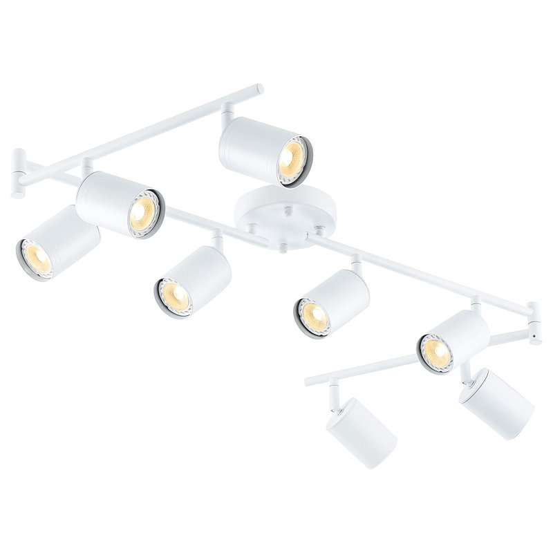 Luminaire sur rail 8 lumières avec têtes réglables et 8 ampoules incluses, Blanc, Blanc