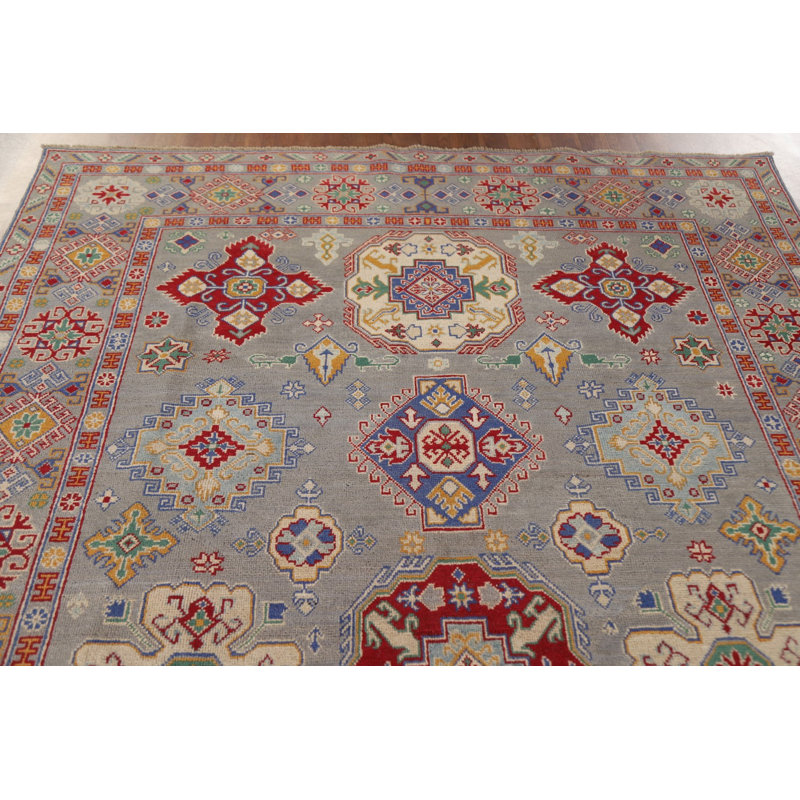 Tapis géométrique entièrement fabriqué à la main Kazak