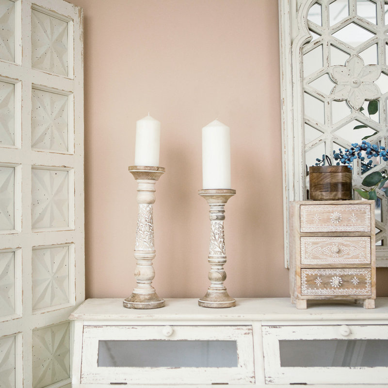 14.96'' H Wood Tabletop Candlestick