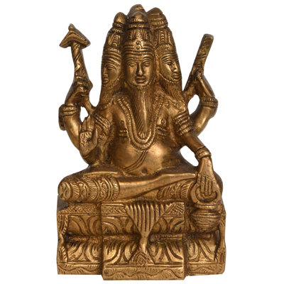 Statue de dieu créateur Brahma fabriquée à la main en laiton de 5 po - Figurine de dieu védique traditionnel à quatre têtes pour temple intérieur et décor spirituel