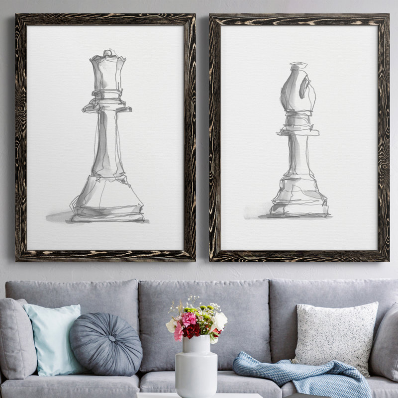 Chess Room Study III - Ensemble de 2 reproductions de cadres photo, Toile avec cadre noir, H 37,5 po x l 55 po x P 1,5 po
