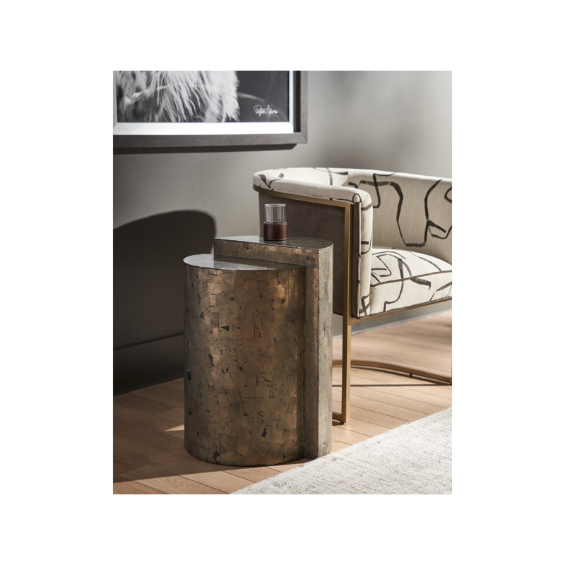 Gold Pyrite Finish Round Metal End Table