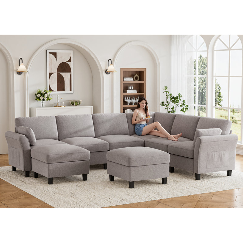 Canapé modulaire avec rangement 8 pièces, Tissu gris