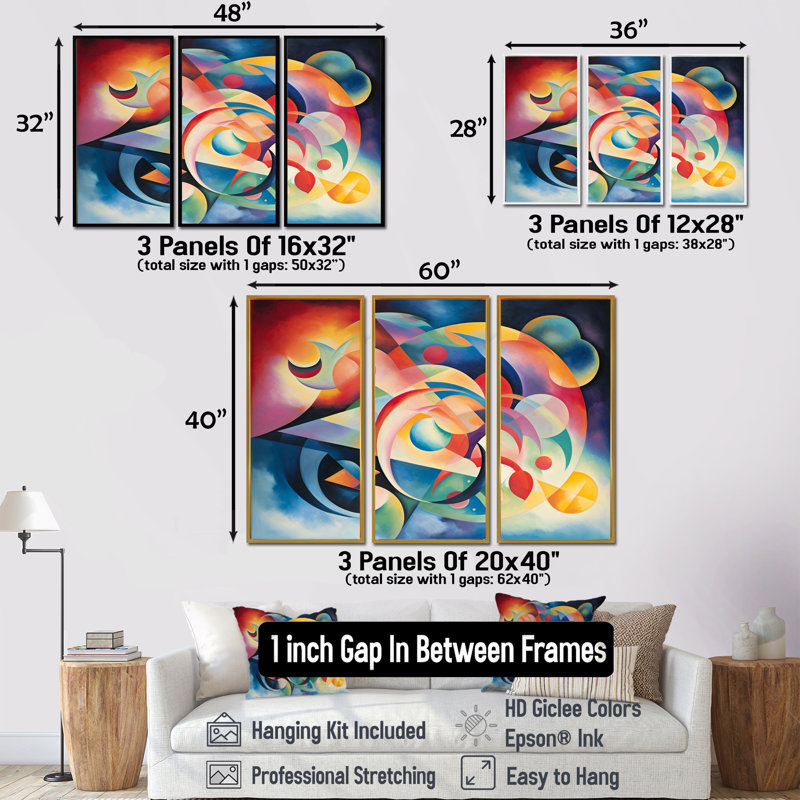 Ensemble de salon Pastel Mystery Geometrics - Art mural abstrait, Cadre flottant brun, H 28 po x l 36 po x P 1 po