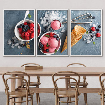Raspberry Ice Cream in White Bowl Overhead Shot Modern Wall Decor