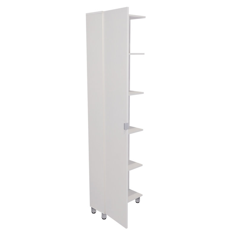 Corner Cabinet Womppi, Five Open Shelves, Single Door, White Finish, White