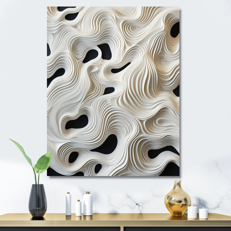 Vagues monochromes en noir et blanc, Toile tendue, H 32 po x l 24 po