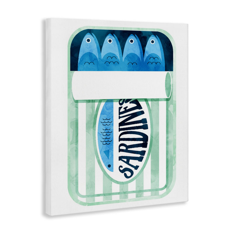 Sardines en toile canette rayée, design par Lil 'Rue, H 30 po x l 24 po