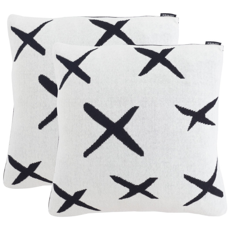 Alto 19'' Black and Ivory Geometric Cotton Blend Pillow Set
