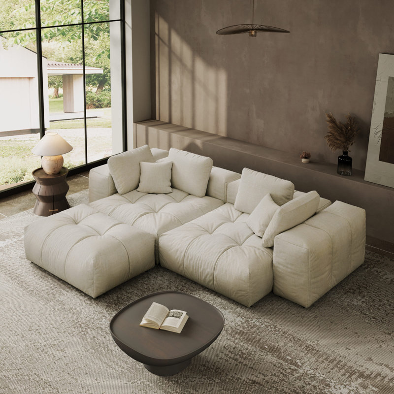 Canapé modulaire modulaire, siège à combinaison profonde surdimensionné, housses de coussin amovibles et lavables, tissu en lin, rembourrage en duvet