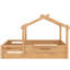 Lit simple au sol naturel de type maison avec garde-corps pleine longueur, plateau intégré et panneau installé pour une expérience de sommeil unique, avec des compétences en résolution de problèmes de construction,-130449377