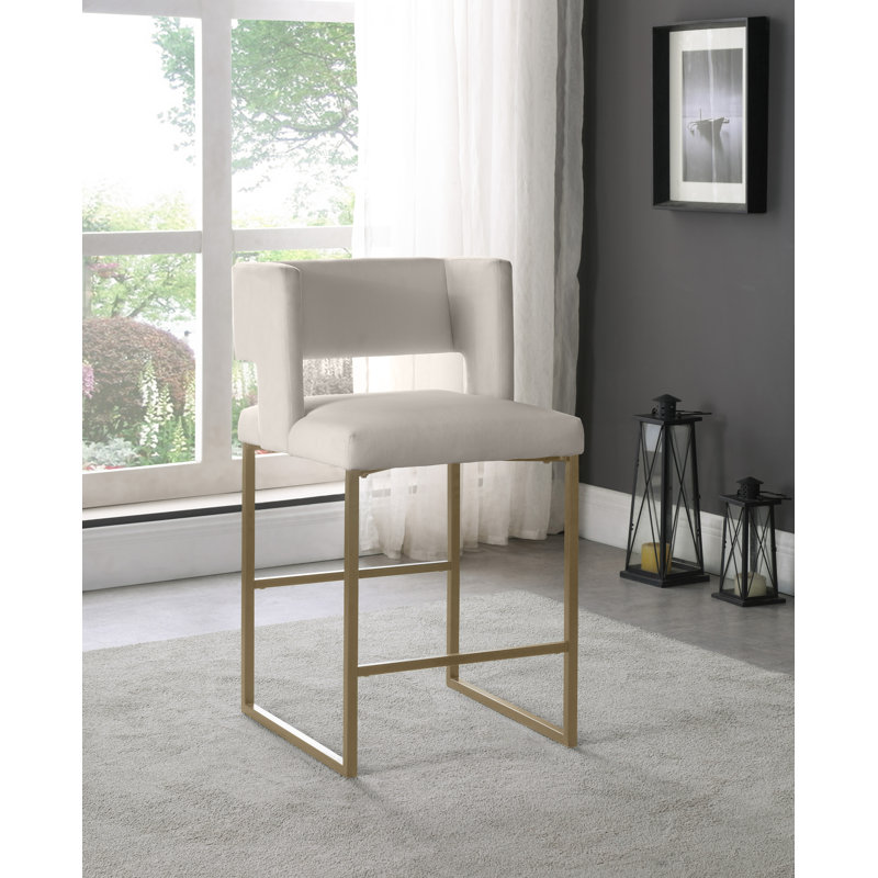 Tabouret de comptoir 26 po Caleb, Noir mat, Velours crème