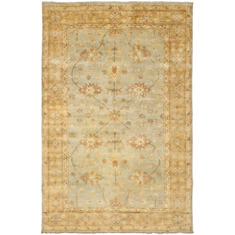 Oushak Light Blue Hand-Knotted Wool Rectangular Rug