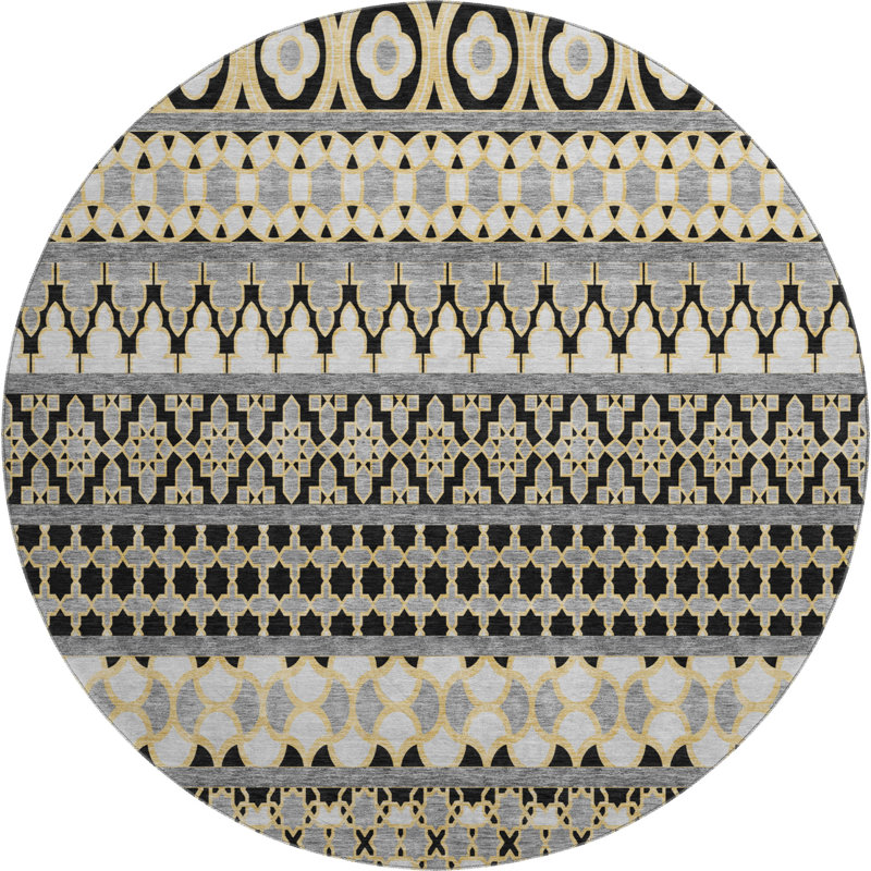 Premium Machine Washable Prisco Charcoal Rug, Round 8'