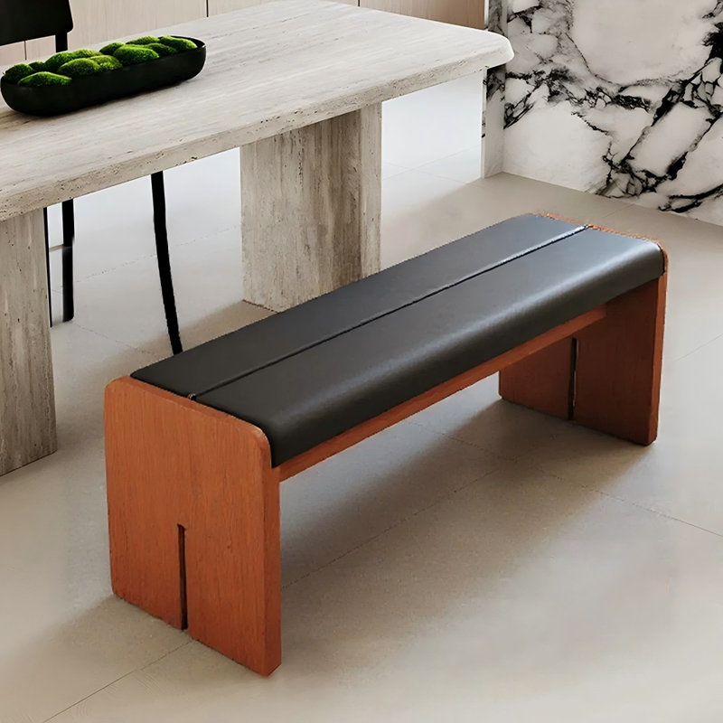 Banc rembourré en bois massif noir, Brun noyer, Noir