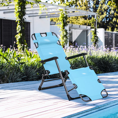 Fauteuil de bronzage pliant bleu - Fauteuil de bronzage 21 avec coussin et poche. Réglable pour la plage, la pelouse, la terrasse, la piscine, 51,5 po x 25,5 po x 35,5 po.