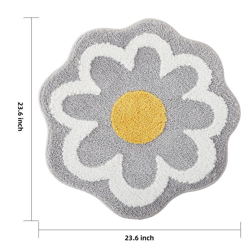  Cute Grey Flower Bath Mat, Soft Machine Absorbent Non-slip Washable Bathroom Rugs, Small Round Bath Rug Decor For Bathroom Bathtub Bedroom Kitchen