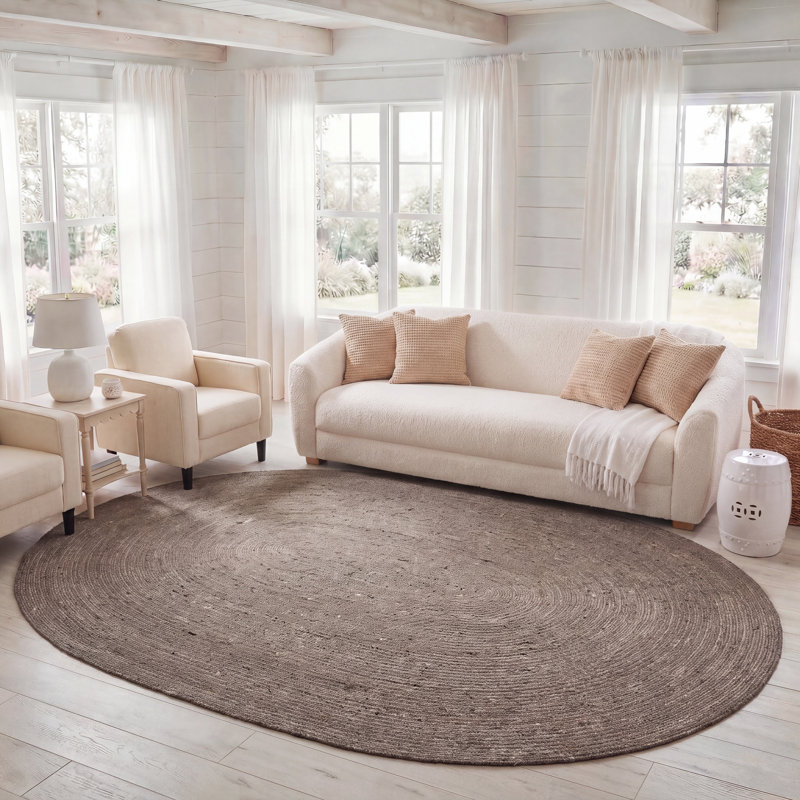Tapis de couleur unie en coton tissé à la main Coles, Oval 8 pi x 10 pi