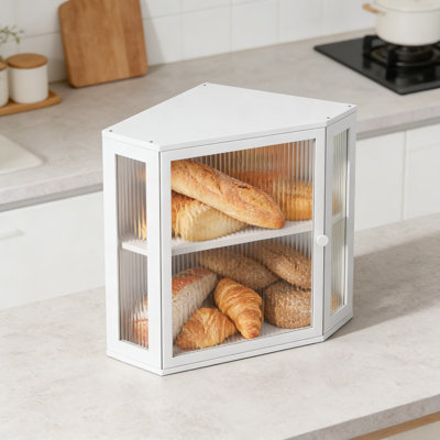 Boîte à pain de coin pour comptoir de cuisine avec porte en acrylique, bac de rangement de pain double couche grande capacité et contenant