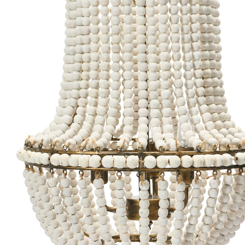 Lustre en perles de bois drapé, Blanc