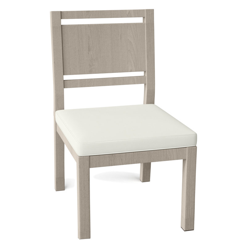 Avondale Patio Dining Side Chair with Cushions, Oyster Teak, Welt, Natural White
