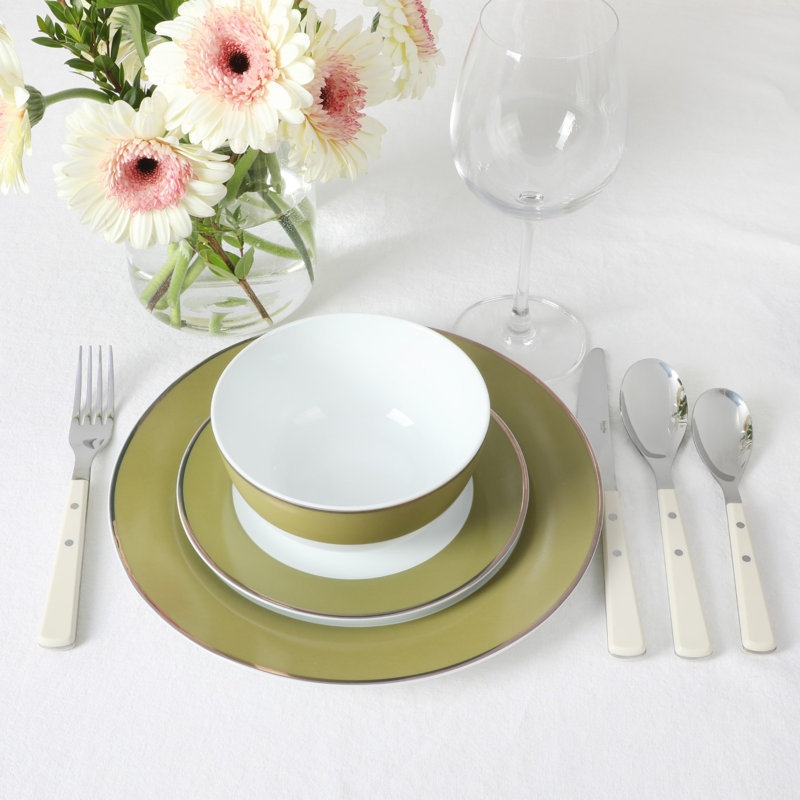 Service de vaisselle en céramique Martha Service Gracie Lane pour 4 personnes, Vert olive