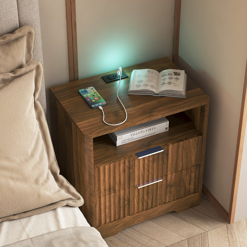 Table de chevet intelligente avec lumières DEL, bois