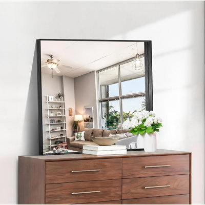 Black Bathroom Mirror, 30"X30" Rectangular Mirror With Deep Metal Frame, Brushed Finish, Tempered Glass, Square Mirror For Wall, Oversink, Bedroom, Living Room, Vanity, Entryway, Crystal-Clear