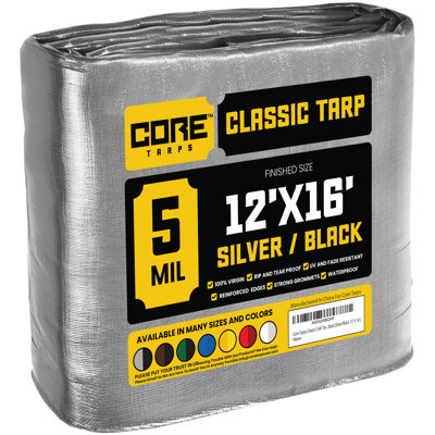 Classic 5 Mil 12' X 16', Silver/Black, Tarpaulin Cover, Waterproof, UV Resistant, Rip and Tear Proof, Poly Tarp with Reinforced Edges for Roof, Patio, Pool Cover, Boat