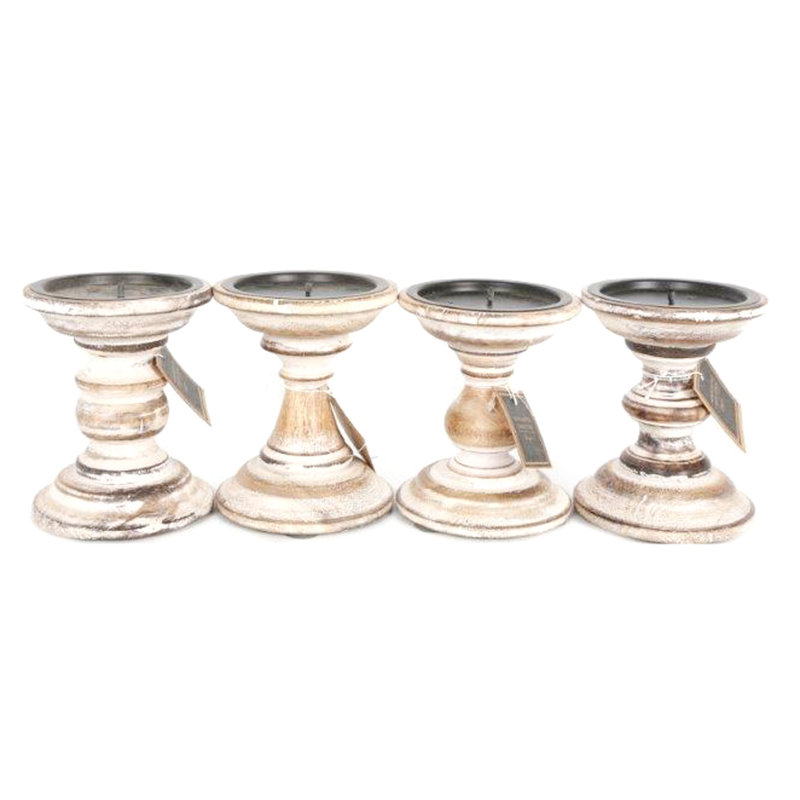 Wood Tabletop / Centrepiece Candlestick, White