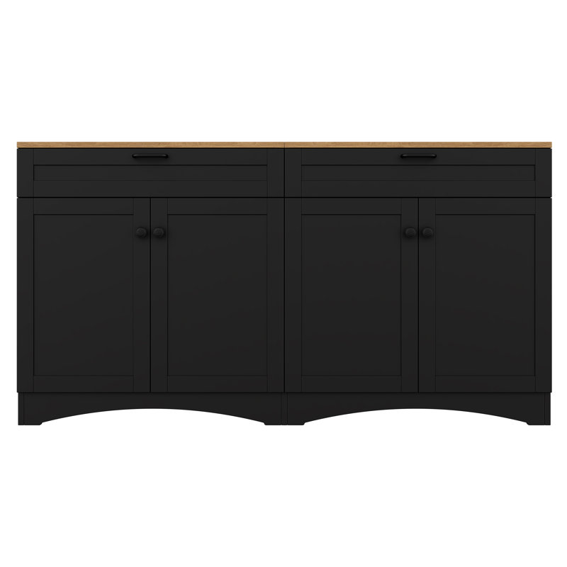 Farmhouse TV Stand for 70" TVs – Wood Grain Sideboard with 2 Drawers & Adjustable Shelves, Rustic Buffet Cabinet, Black