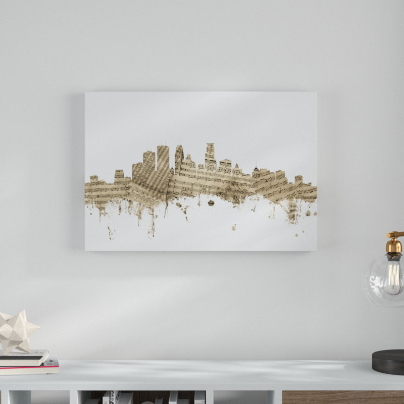 « minneapolis minnesota horizon "music ii », impression sur toile tendue brun clair/blanc, H 22 po x l 32 po x P 2 po